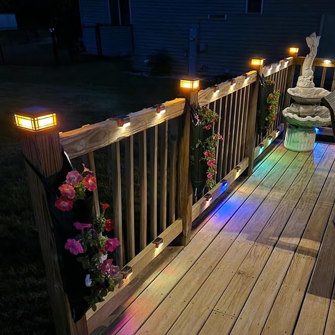 Dynaming 2 Pack Solar Flame Post Lights Outdoor, Solar Powered Fence Post Cap Lights, High Brightness Flickering Flame SMD LED Lighting Decor for Garden Deck Patio, 4x4, 5x5 or 6x6 Vinyl/Wooden Posts