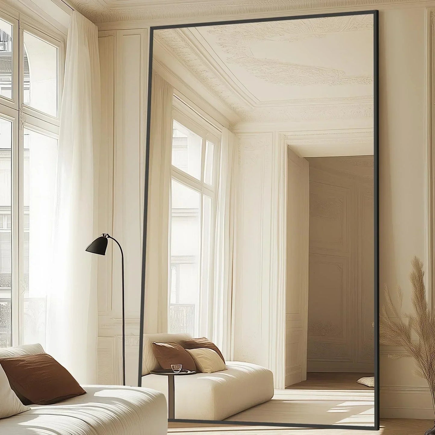 MELOMOIR Oversized Floor Mirror Freestanding, Full Length Mirror for Bedroom Living Room Dressing Room Gym Yoga Hair Salon, Gold Arched Mirror Full Length with Shatterproof Tempered Glass
