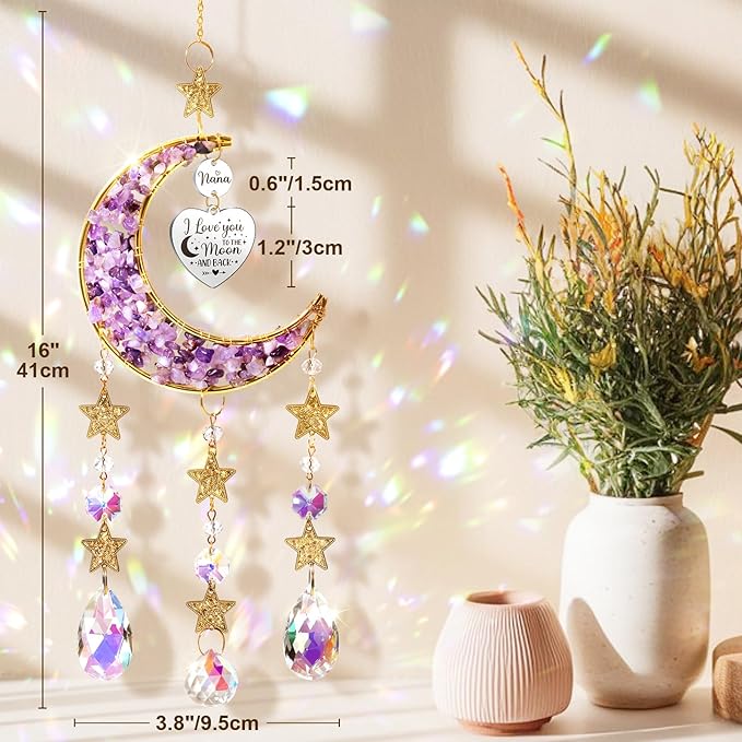 Best Grandma Nana Gifts, for Grandma from Granddaughter Grandchildren Grandkids, Unique Grandma Birthday Gifts for Nana Gigi Grandmother New Grandma Gifts Moon Crystal Suncatcher