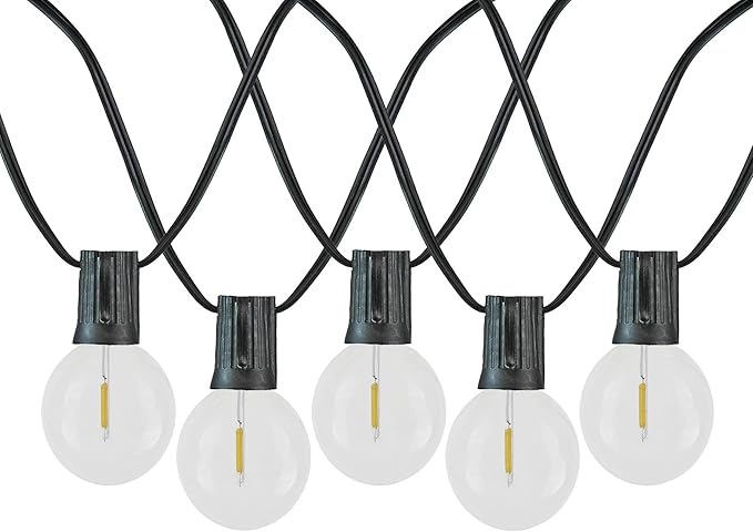 Novelty Lights 50 Feet G40 LED Patio String Lights with 50 Bulbs, Warm White, Weather Resistant and Shatterproof Replaceable Plastic Globe Bulbs, Black Wire
