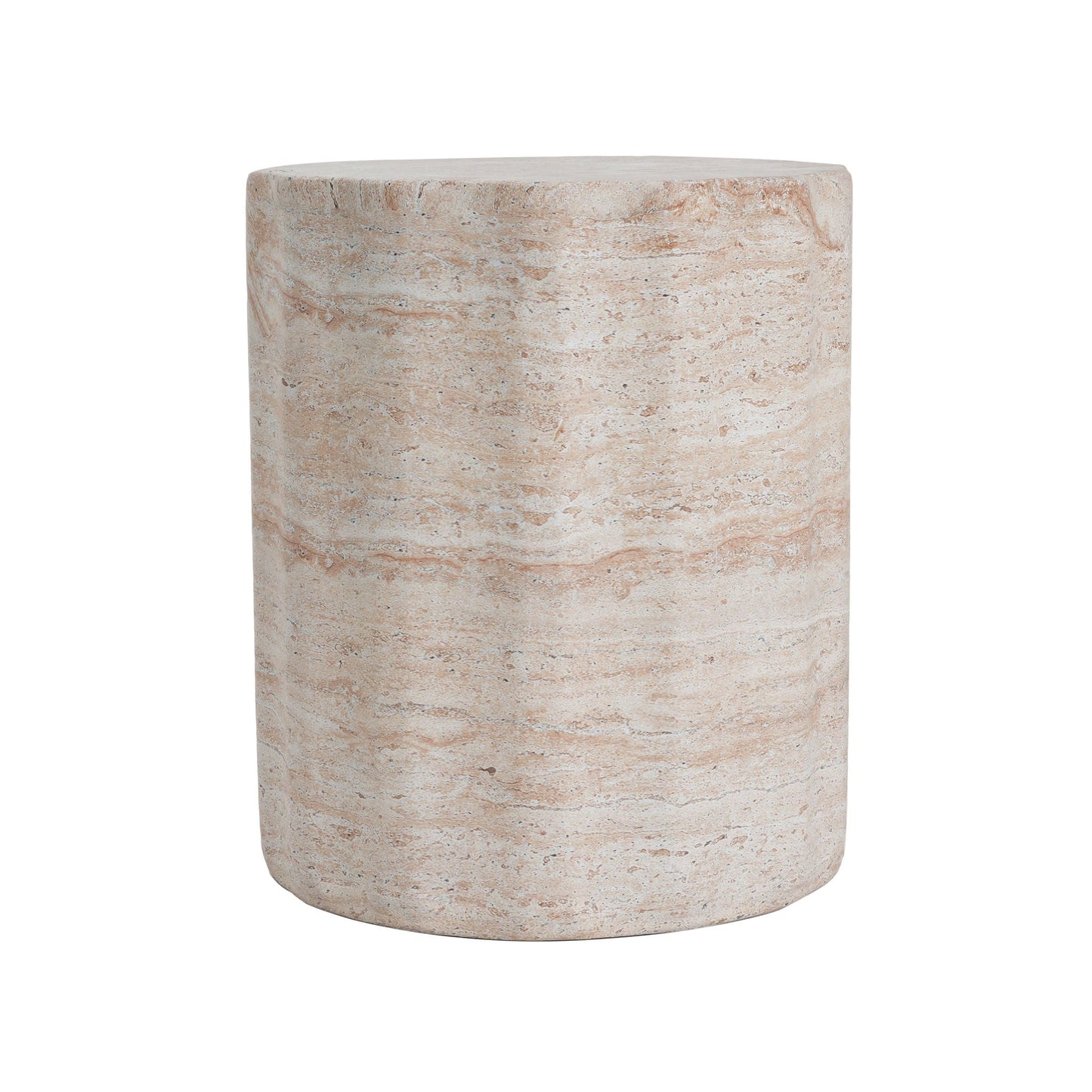 Elegant Indoor/Outdoor Lightweight Concrete Side Table With Travertine - Beige