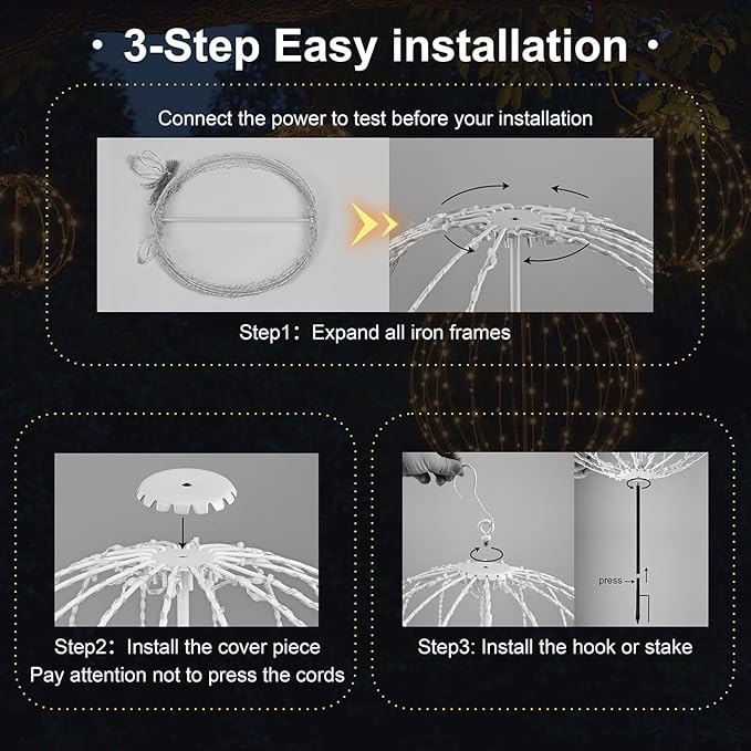 Christmas Ball Sphere 16IN 128LED Hanging Tree Light and Pathway Lights - Foldable Metal Frame, White, RGB