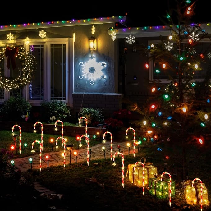 22" Candy Cane Lights Outdoor Pathway 2PK 24 PCS Candy Cane Christmas Decorations 8 Modes Solar Candy Cane Lights with Star Total 25FT Christmas Pathway Lights Outdoor for Xmas Yard Garden Walkway