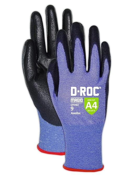 MAGID D-ROC ANSI A4 AeroDex Polyurethane Palm Coated Work Gloves, 1 Pair, Size 8/Medium, GPD482