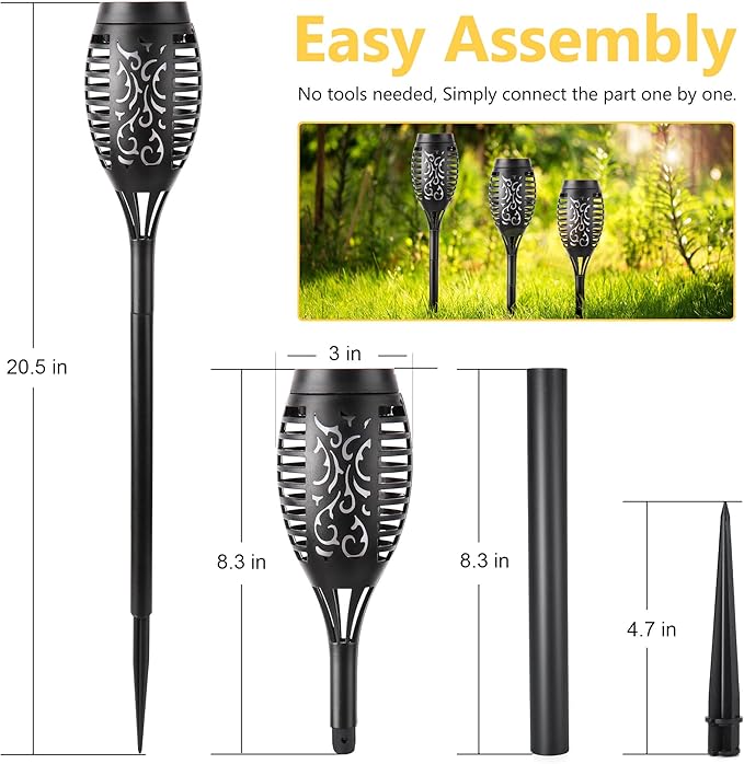 Toodour Solar Torch Flame Lights, 12 Pack Outdoor Flickering Flame Waterproof Pathway Lights Landscape Decoration for Garden, Lawn, Yard - Purple