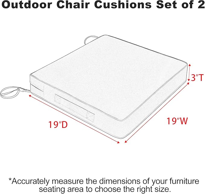 Favoyard Patio Chair Cushions 19 x 19 x 3 Inch Waterproof Outdoor Seat Cushions for Patio Furniture 3-Year Color Fastness Garden Sofa Couch Chair Pads with Handle & Adjustable Straps Set of 2, Green