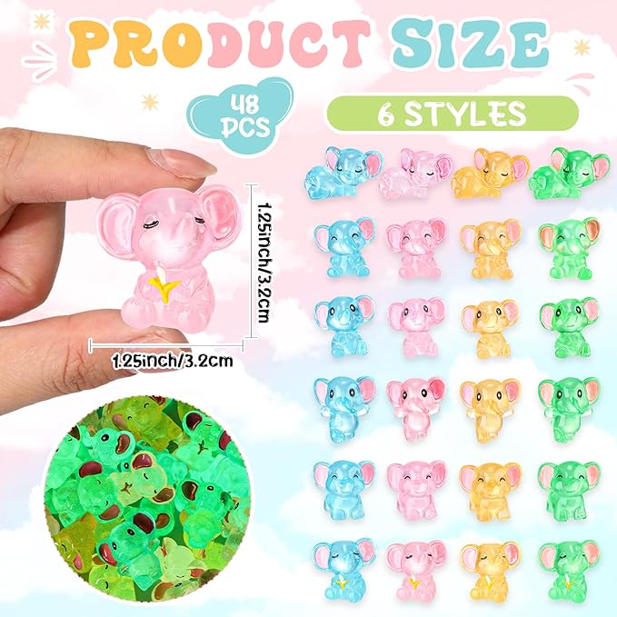96 Pcs Luminous Resin Mini Elephant Animals Miniature Elephant Figurines Glow in The Dark Garden Accessories Moss Landscape DIY Terrarium Ornament for Garden Dollhouse Decoration (Classic)