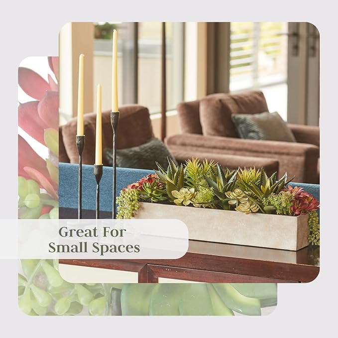 Oblong Faux Succulent Arrangement, 27" Premium Artificial Indoor Plant Enhances Interior Design, Display on any Surface in Your Home Adding an Inviting Touch of Nature, Natural Planter Pot Included
