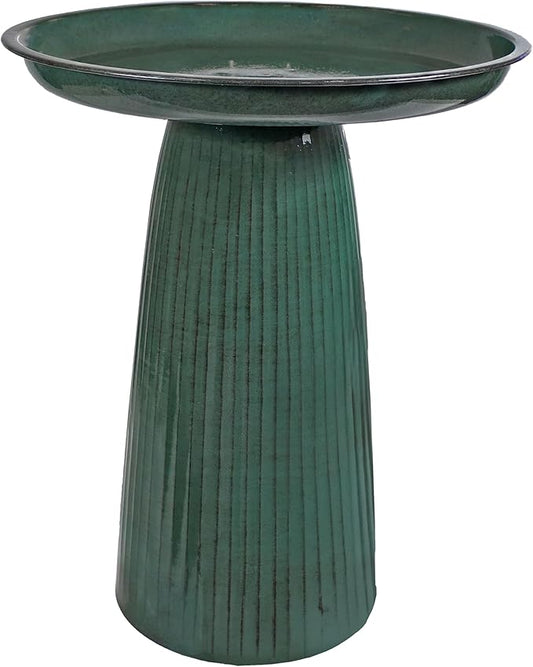 Sunnydaze Gleeful Garden Metal Bird Bath for Outdoors - Large Decorative Iron Birdbath - 23-Inch - Green Glaze