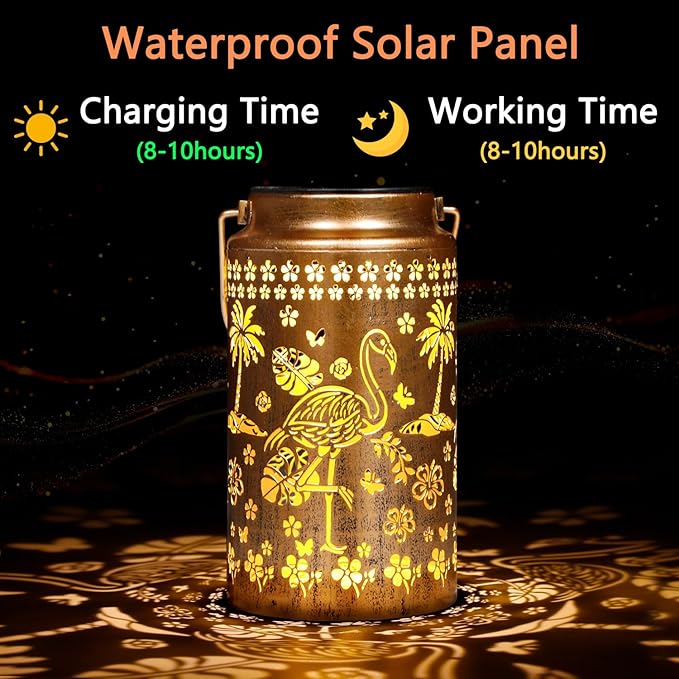 4 Pack Flamingo Solar Lanterns Outdoor Waterproof, Metal Hanging Lights Decorations for Garden Yard Lawn Patio, Flamingo Gifts for Women Mom Grandma Gardener for Mother'Day Christmas