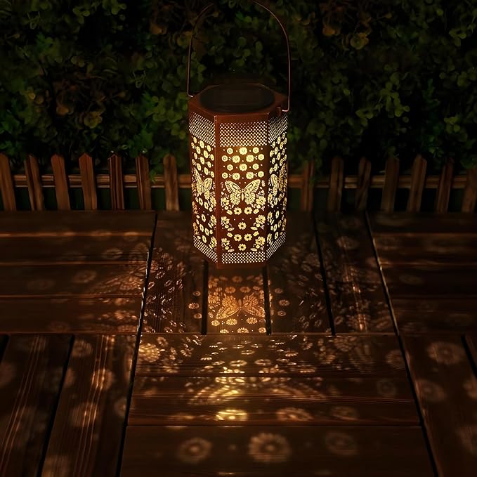 2 Pack Butterfly Solar Lanterns Garden Decor - Birthday Gifts for Women Mom Grandma, Butterflies Solar Lantern Outdoor Waterproof Hanging Solar Lights Outside for Yard, Patio, Lawn, Yard