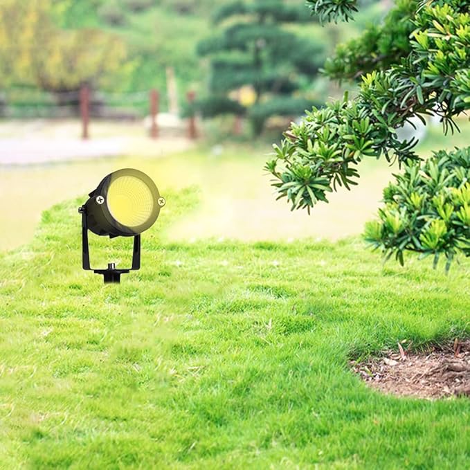 9W LED Landscape Lighting,LED Landscape Spotlight Outdoor for Flag Pole Light,Plug in Landscape Lights Warm White for Garden Decorative Lamp 6FT Cord US 3 Prong (Base,Stake Included) 2Pack