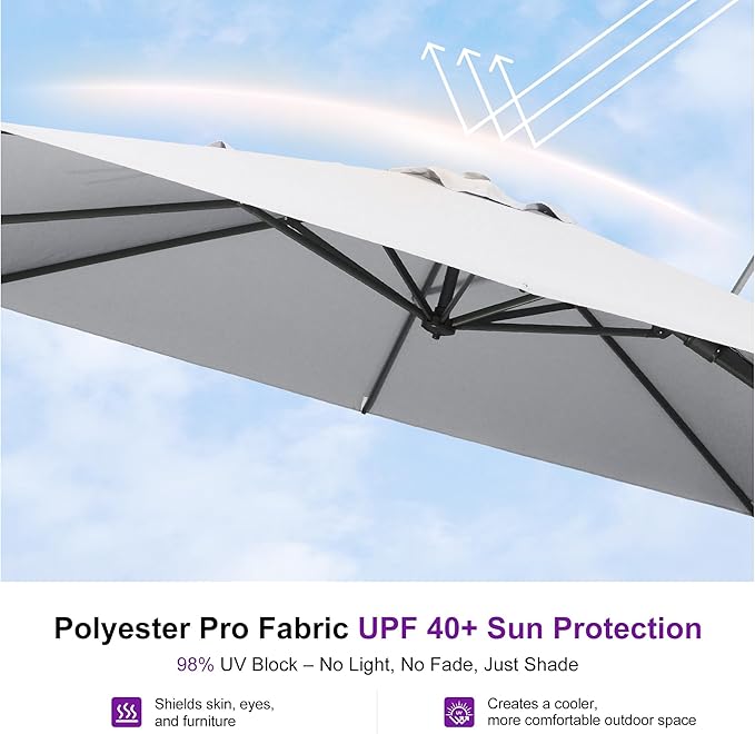 PURPLE LEAF 8' X 10' Left-right Tilting Outdoor Patio Umbrella Swivel Offset Cantilever Heavy Duty Rectangle Aluminu Umbrella with UV Resistant for Deck Pool Patio Backyard, Pebble Grey