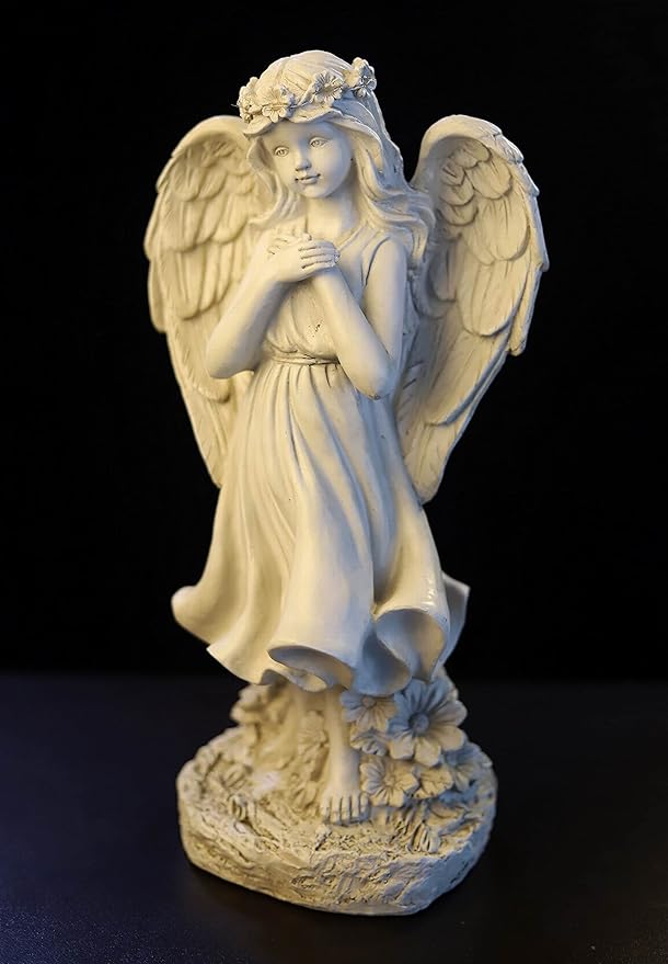 Garden Angel Figurines, Light Up Praying Angel Statues Outdoor Statue with Solar LED Lights for Patio, Lawn, Cemetary Grave Decoration, Sympathy Gift, 16.9" H