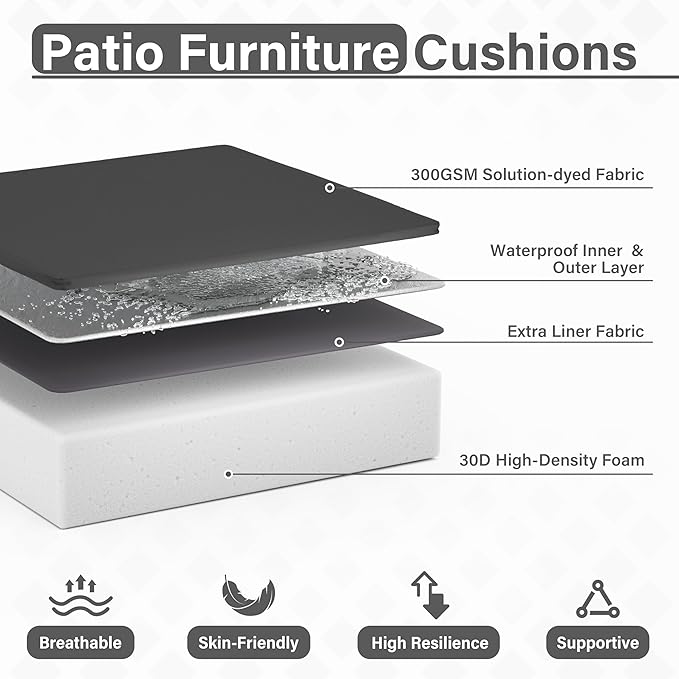 Patio Chair Cushions 18.5 X 16 X 4 Inch Waterproof Outdoor Seat Cushions for Patio Furniture, Outdoor Sofa Couch Pads with Ties & Handle, Set of 2, Grey