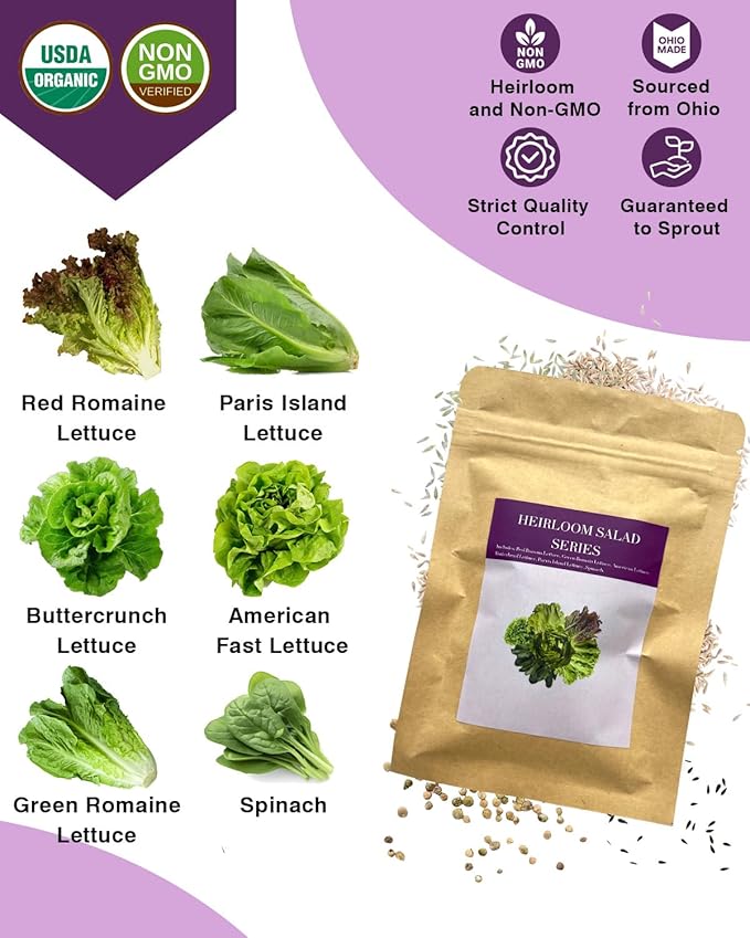 Salad Greens Seed Pod Kit for AeroGarden, iDoo, Ahopegarden, MUFGA with Red/Green Romain/American Fast/Buttercrunch/Parris Island Lettuce, Spinach - Compatible with All Garden(7-Pod)