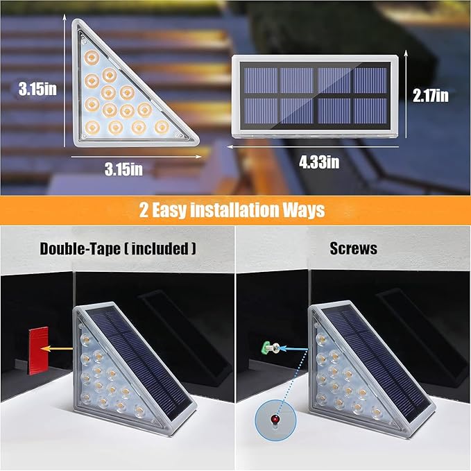 Solar Stair Lights Outdoor, 12 Pack Outdoor Solar Lights Waterproof IP67, Solar Step Lights for Outside, Patio, Decor, Yard, Garden, Front Door, Porch (Cool White)