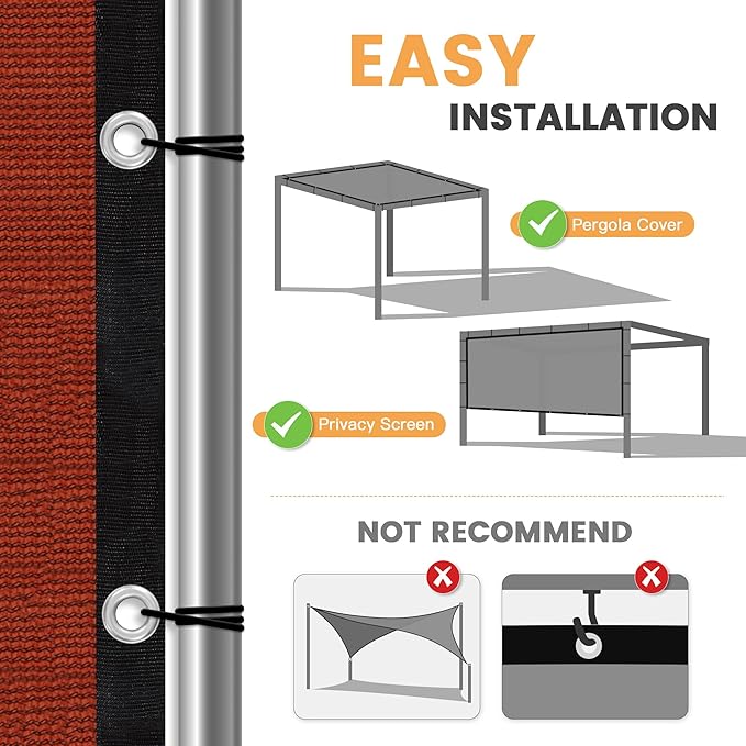 VICLLAX Shade Fabric Sun Shade Cloth with Every 2 FT Grommets for Patio Garden Pergola Cover Canopy 5x23 FT, Rust Red