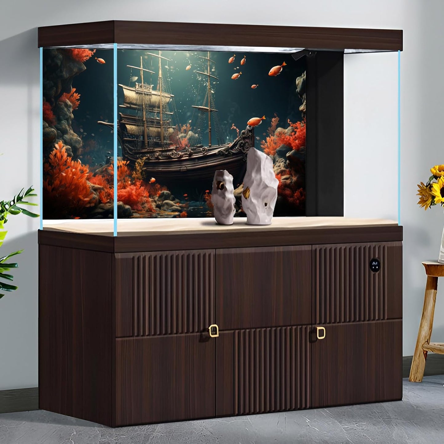 Pirate Shipwreck Aquarium Background Under The Sea Coral Reefs Fish Tank Background Underwater Sunken Ship Landscape Terrarium Background Tropical Sea Marine Life Aquarium Tank Background 60x24in