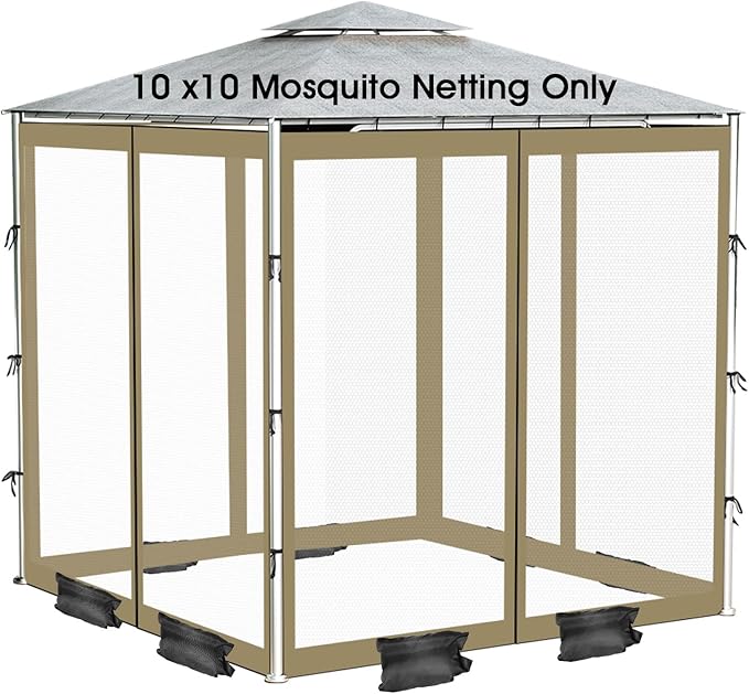 ShowyLive 10x10 Patio Umbrella Mosquito Netting with Zipper 4 Doors & 8 Weight Bag - Adjustable Polyester Mesh Bug Screen for Outdoor Umbrellas, Garden, Patio Tables (Green)