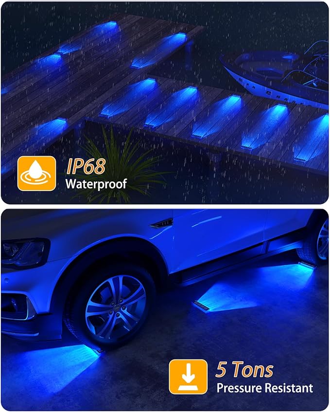 Solar Step Lights for Outside, 2 Pack Solar Stair Lights, Blue Outdoor Deck Light Waterproof, Outdoor Light Solar Powered for Deck, Dock, Pathway, Porch, Path, Ground, Backyard