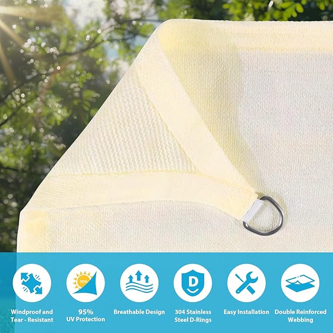 Amagenix Sun Shade Sail 19X19X19 Curved Edge Outdoor Shade Canopy Cream Breathable 95% UV Block Shade Cloth for Patio Garden Backyard (We Make Custom Size)