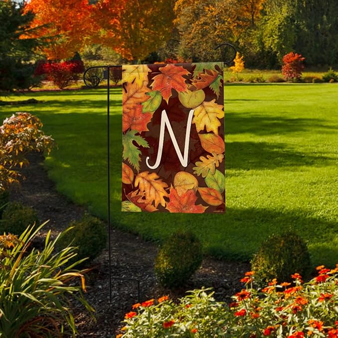 Briarwood Lane Fall Leaves Monogram Letter N Garden Flag