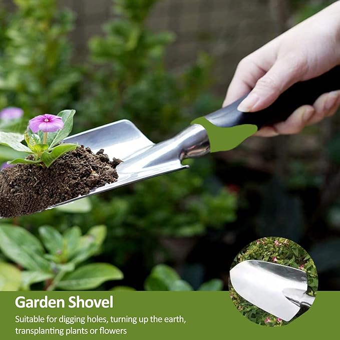 Garden Tool Set, 3 Piece Gardening Tools Includes Garden Trowel, Transplant Trowel and Hand Rake with Non-Slip Ergonomic Handle, Heavy Duty Gardening Kit for Gardening Planting, Gardening Gifts