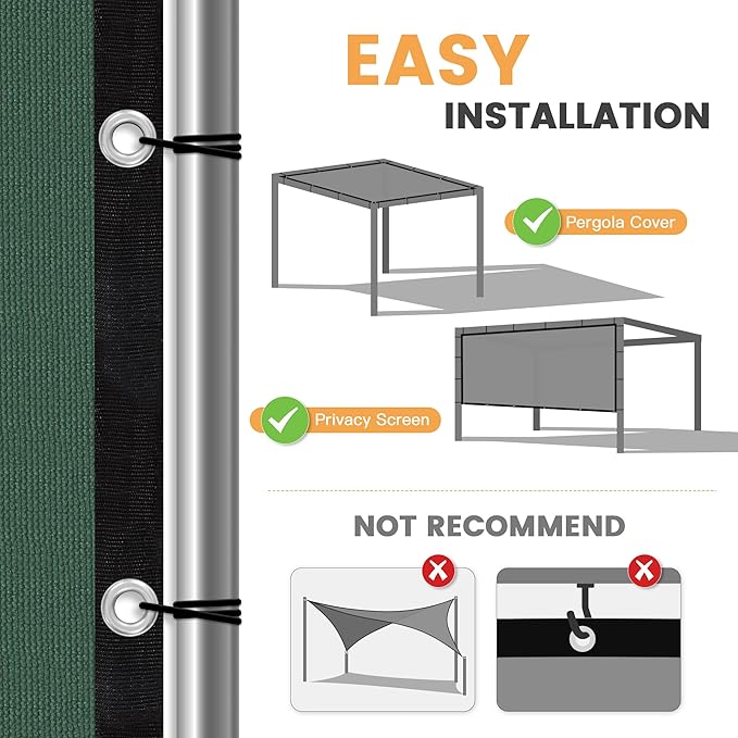 VICLLAX Shade Fabric Sun Shade Cloth with Every 2 FT Grommets for Patio Garden Pergola Cover Canopy 4x17 FT, Dark Green