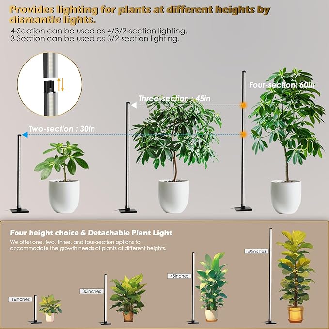 GLOWRIUM Standing Grow Light with Auto-Timer, 36W Vertical Grow Lights for Indoor Plants,3 Light Modes,268 LEDs Detachable Full Spectrum Plant Lights for Wide Area Coverage in Indoor Plants (60 in)