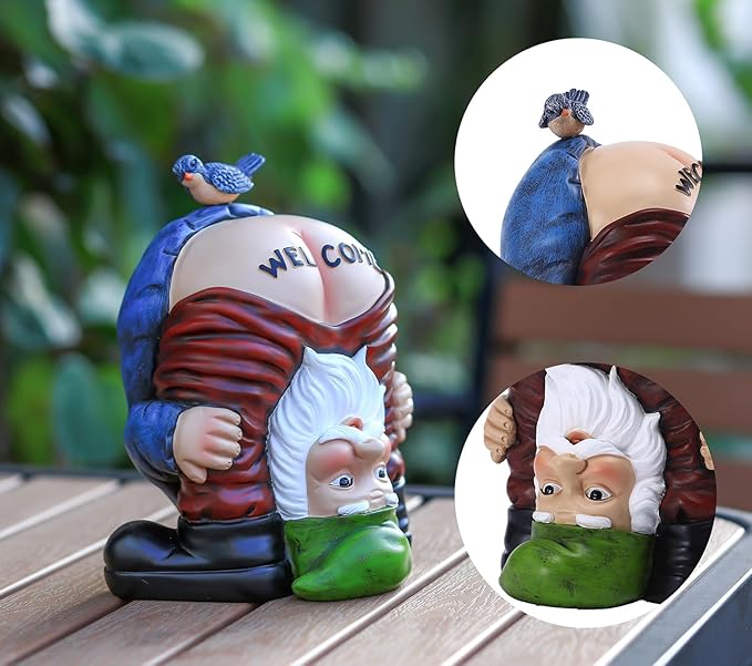 Garden Gnome Statue, Garden Decor,Gnomes Decorations for Yard, Funny Garden Bird Welcome Figurines for Outdoor Patio, Lawn, Yard Art Decoration ，Christmas Garden Gifts (Green)