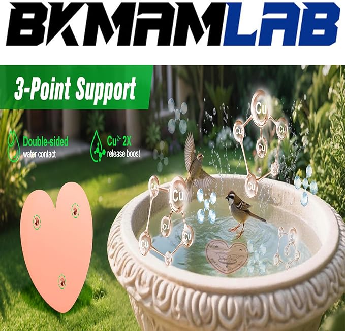 3-Pack 99.99% Pure Copper Bird Bath Purification Disk,Copper Disc with Stable Triple-Point Support,Fits All Outdoor Bird Baths(Heart-Shaped)