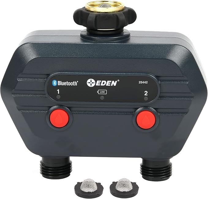 Eden 93442 2-Zone Bluetooth Water Timer for Smart Irrigation - Remote Control via App, Customizable Scheduling, and Water Delay Setting