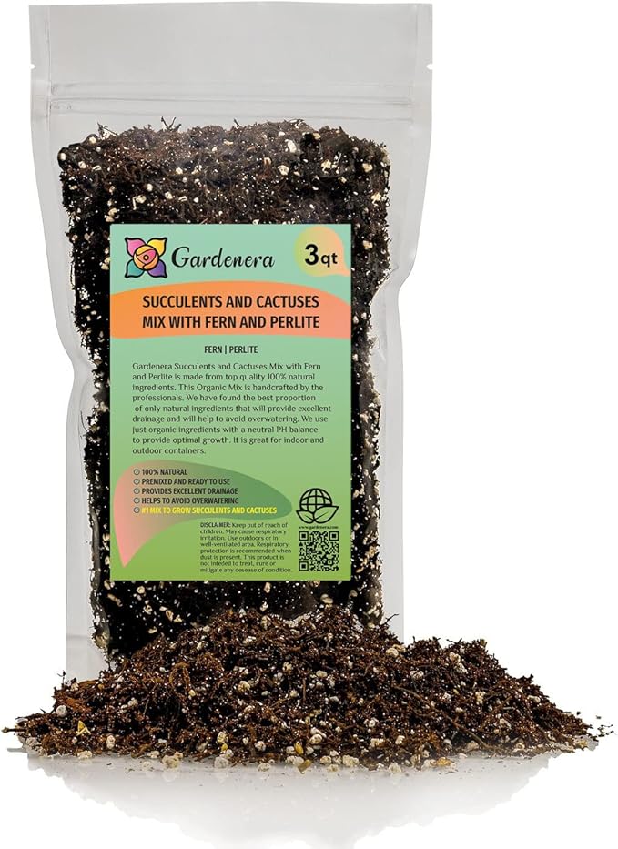 Fern + Perlite Soil Mix for Repotting and Planting Succulents and Cactuses - 3 Quart Bag