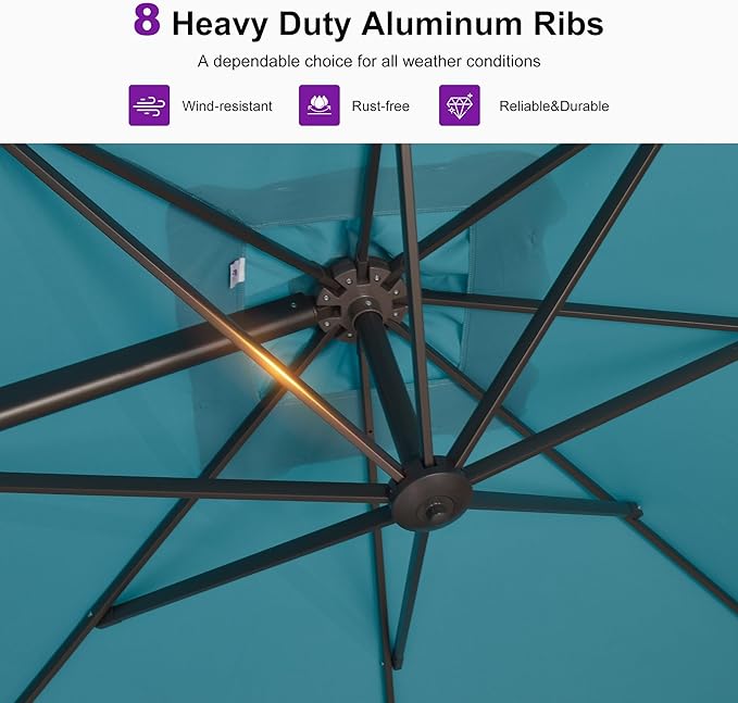 PURPLE LEAF 9 Feet Patio Umbrella Square Cantilever Umbrella Outdoor with 360° Rotation and Aluminum Offset Hanging for Pool Deck Garden Backyard, Turquoise