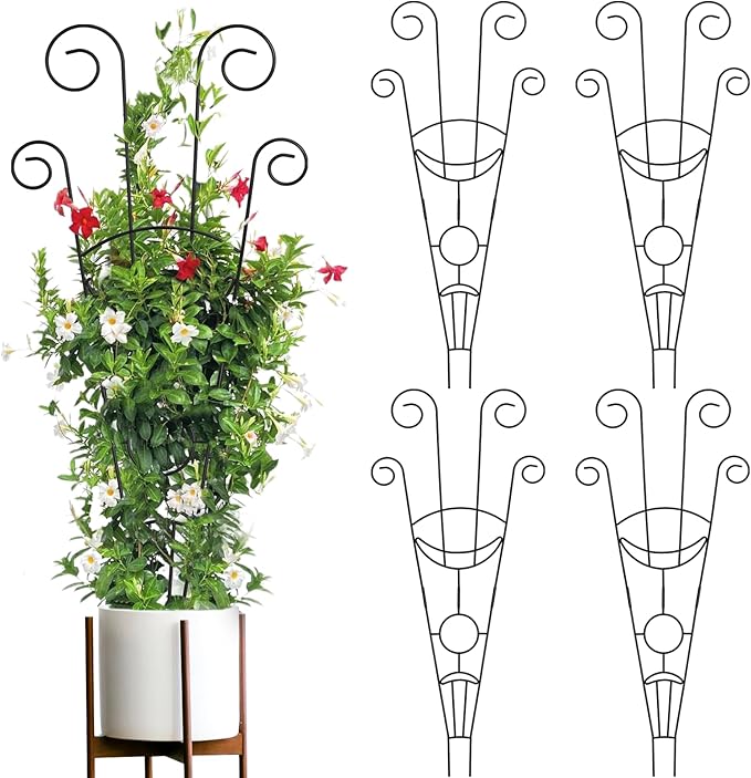 ZOUTOG Trellis for Climbing Plants Indoor 30 Inch, Houseplant Trellis for Potted Plants Metal 4Pcs for Vine Ivy Flower Support,Moon Shape,Black