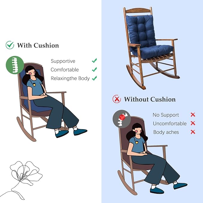 Patio Rocking Chair Cushion, 1 Pack Non Slip Back Chair Cushion High Back Indoor Outdoor Chaise Lounger Cushion Seat Pads, Purple