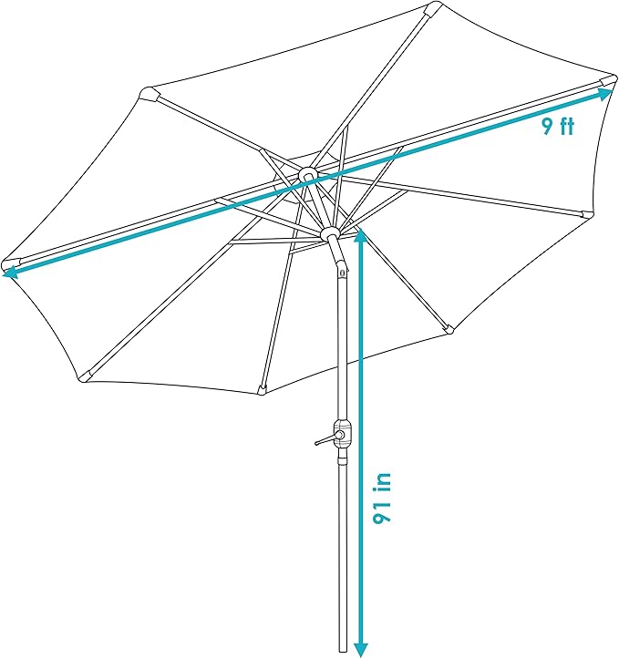 Sunnydaze Outdoor Patio Umbrella - Polyester Table Market Umbrella with Push-Button Tilt and Crank - 8 Sturdy Ribs - Navy Blue Stripe - 9ft
