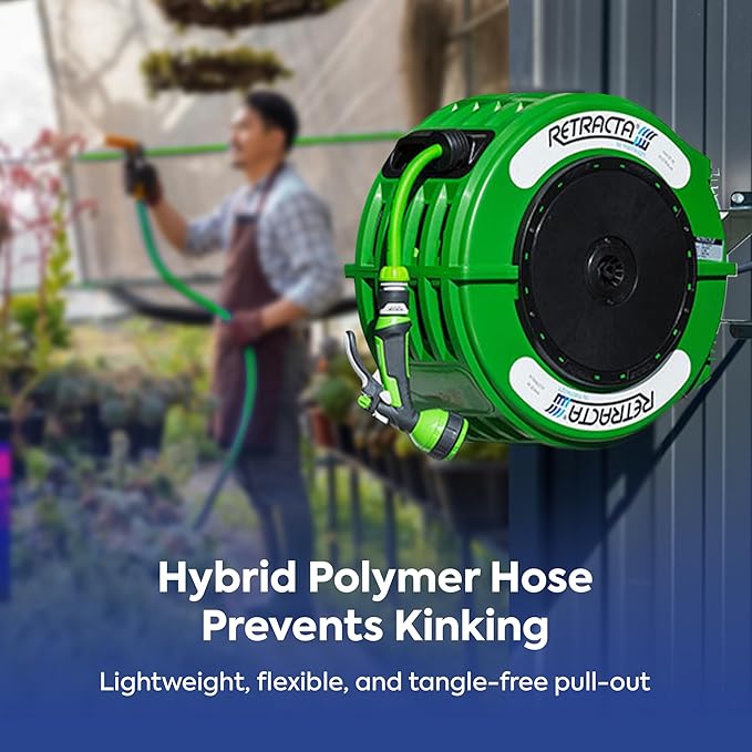 Macnaught Retractable Garden Hose Reel, 82 Ft Water Hose Reel Heavy Duty Retractable Hose with Metal 180° Swivel Rotation Bracket for Wall Mount - Green