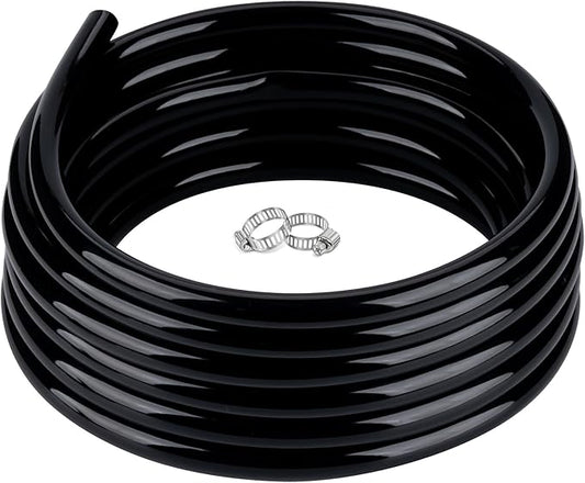 1/2" id - 50ft Black Vinyl Tubing Flexible PVC Tube Hybrid Hose Transfer Water Fuel Gas for Pond Fountain Garden Waterfall, Durable and Safe, with 2 Hose Clamps