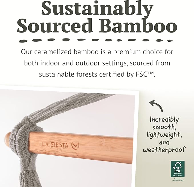 La Siesta® Large Comfort Habana Cotton Hanging Hammock Chair, Indoor Outdoor Hammock Swing Chair, Boho Hanging Chair Bedroom Patio, Max 285 Lbs, Latte