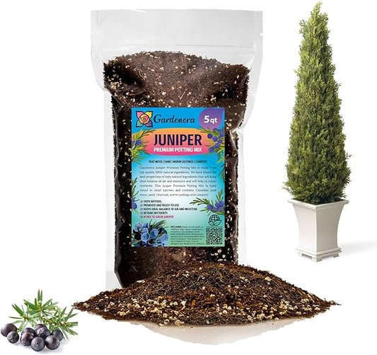 Premium Juniper Potting Soil Mix - Perfect Balance of Nutrients, Drainage, and Aeration for Healthy Juniper Trees - 5 Quart