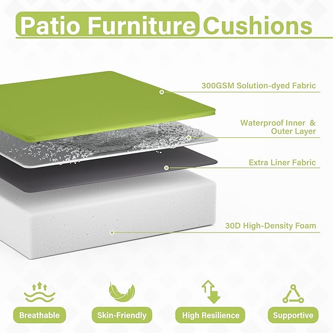 Patio Chair Cushions 24 X 24 X 5 Inch Waterproof Outdoor Seat Cushions for Patio Furniture, Outdoor Sofa Couch Pads with Ties & Handle, Set of 2, Grass Green