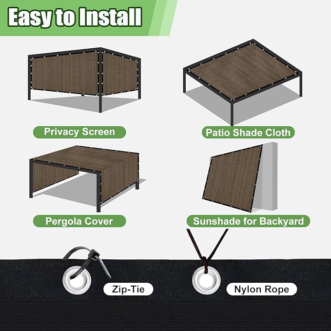 Outdoor 90% Sun Shade Cloth with Grommets, 17 X 20 FT Pergola Shade Cover for Garden Patio Carport Kennel Swimming Pool, Mocha (We Make Custom Size)