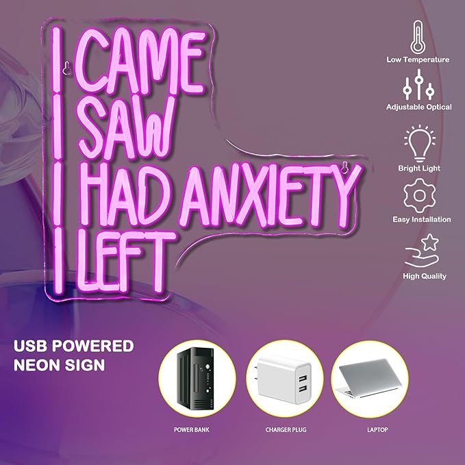 CAME SAW HAD ANXIETY LEFT Neon Sign Wall Decor, Neon Light for Christmas Party Bar Home Christmas Decorations Family Gifts