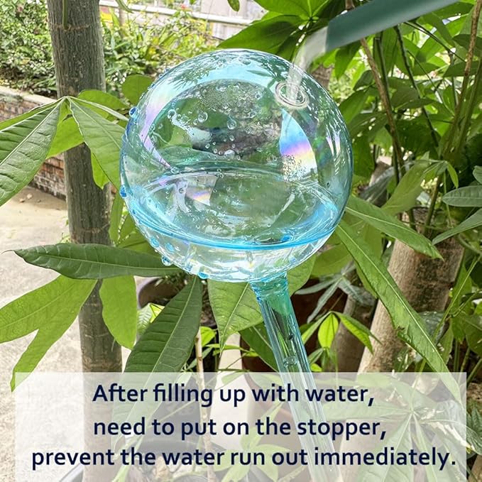 2pcs Galss Plant Watering Devices, Planter Self Watering Globes for Home Potting, Garden Flower Plant Watering Spikes Automatic Plant Waterer System Set for Indoor Outdoor Plant Daily Watering