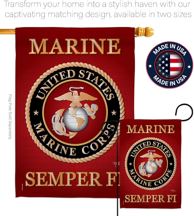 Breeze Decor FK108057-BO Marine Corps Americana Military Decorative Vertical Kit, 1 x House & 1 x Garden Flags, Thick Fabric