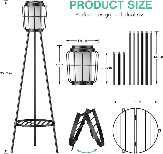 2 Pack Solar Lights Outdoor with Plant Stands, Solar Floor Lamp, Solar Powered Street Lights Metal Tripod Deck Lights, Patio Decor for Garden Yard Pathway Driveway Porch
