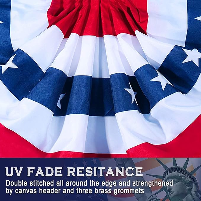 USA Pleated Fan Flag American US Bunting Flag Patriotic Half Fan Banner Flag with Canvas Header and Brass Grommets for 4th of July Memorial Day Indoor Outdoor Decoration (16, 1.5x3 Feet)