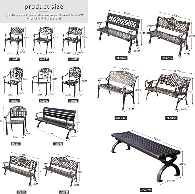 Outdoor Dining Chair Cast Aluminum Patio Chairs Set of 2 All-Weather Patio Dining Chair with Adjustable Feet for Backyard Garden (Die-Casting B Chair)